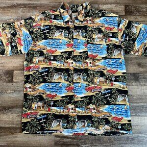 Island Collection Mens Plus Size Hawaiian Classic Cars Shirt 100% Rayon XL